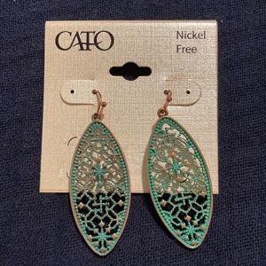 NWOT Cato teal and gold large nickel free pierced earrings